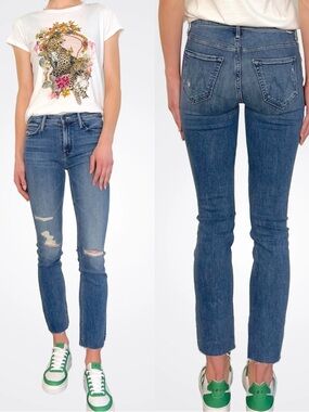 Mother Denim The Mid Rise Dazzler Ankle Fray - Weekend Warrior Medium Wash Blue